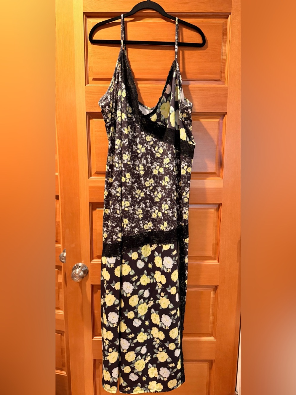 ASOS Curve Black Maxi Slip Dress with Yellow Floral Print
